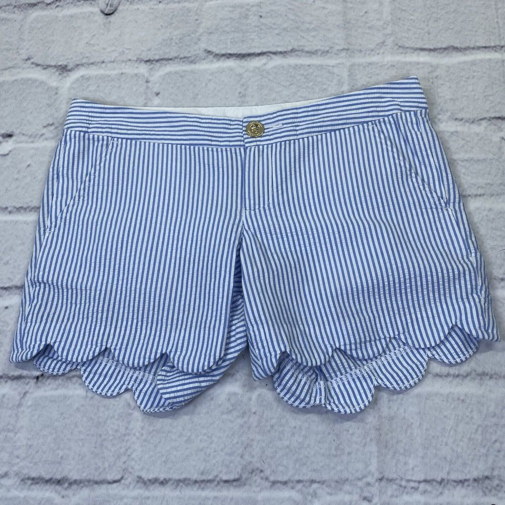 Lilly Pulitzer Womens Size 0 Buttercup Shorts Seersucker Blue White Striped 5”
